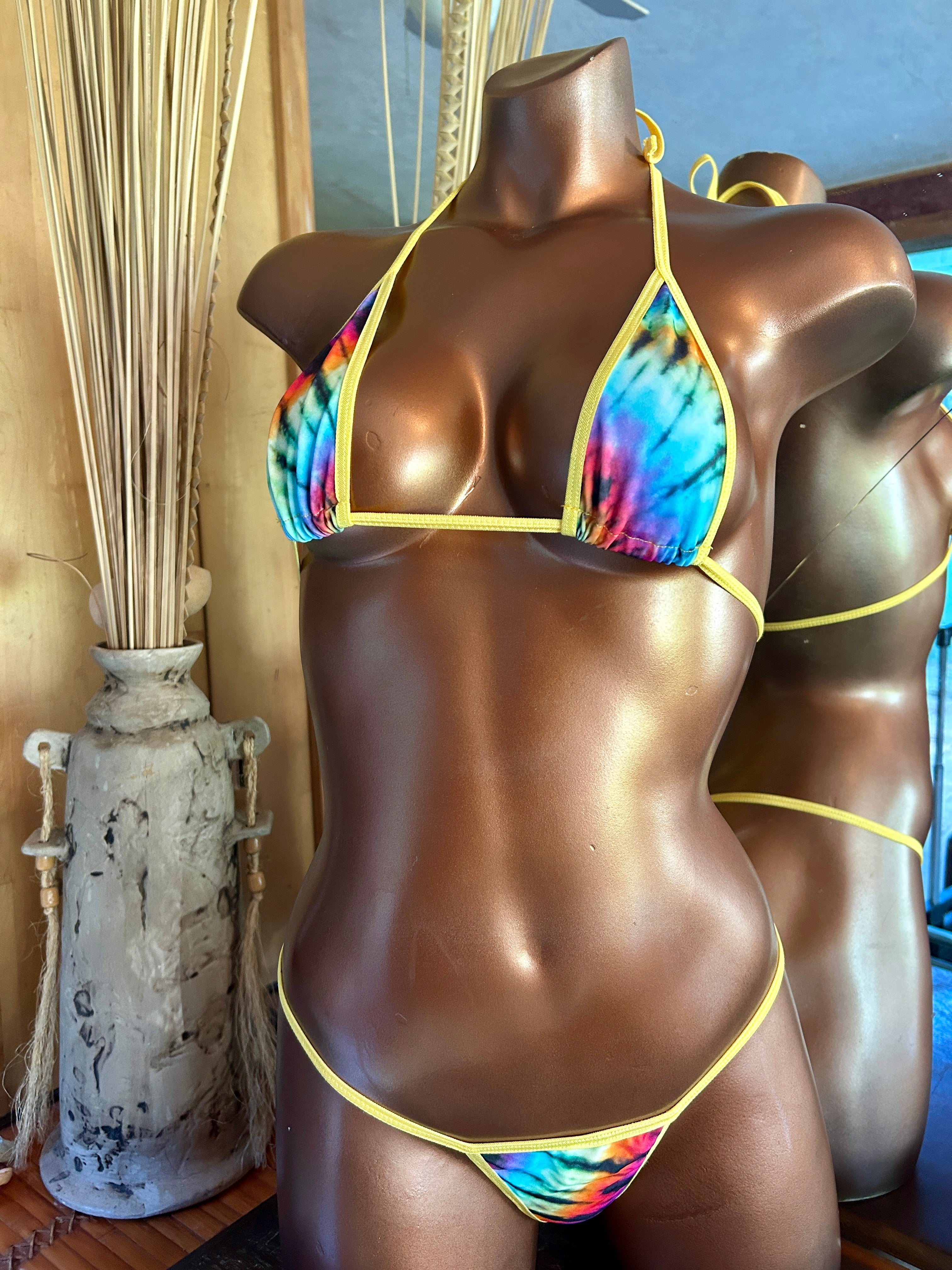 S/M Tie Dye with Yellow G-Kini Bikini Swimsuit